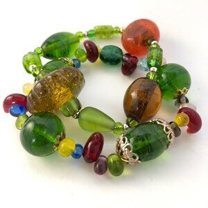 Attractive Green Bracelets (2) with Big Glass Beads
